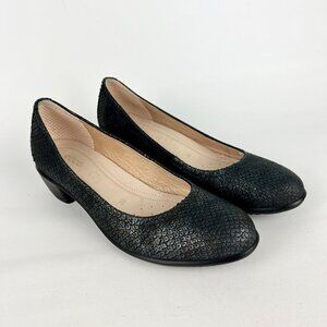 Ecco Womens Dress Pumps Black Snake Print Leather Block Heel size 38 US 7
